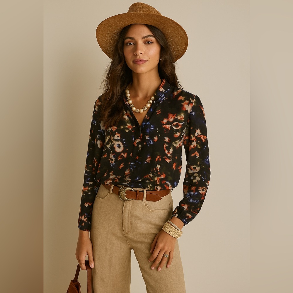 Chic Black Floral Button Down Shirt